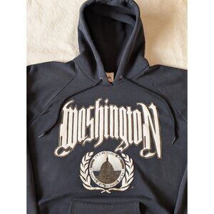 Vintage 90s Fruit of the Loom Black Raglan Washington DC Goth Print Hoodie XL US